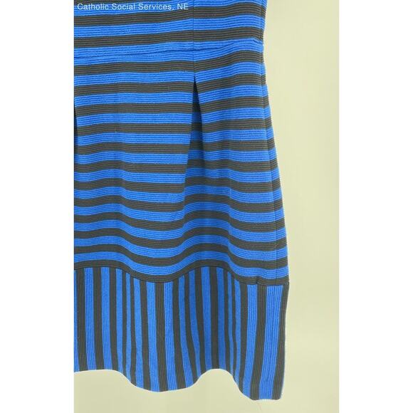 Banana Republic Blue Black Women's Striped Retro 90s Fit & Flare Dress - Size 4 - Picture 2 of 6